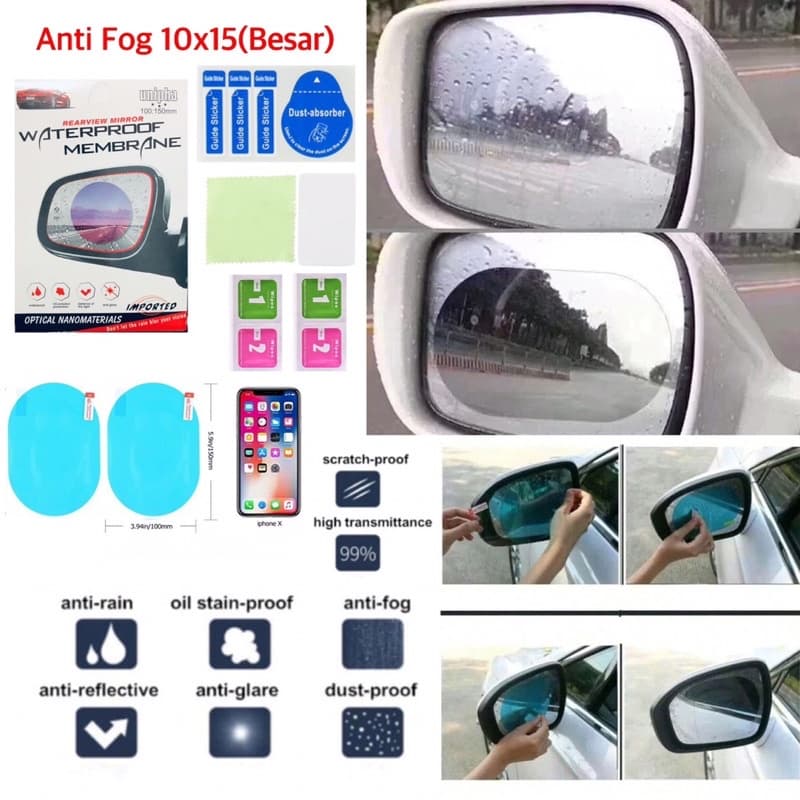 Sticker Anti Fog Spion Mobil Anti Embun / Air isi 2 pcs Bentuk Oval