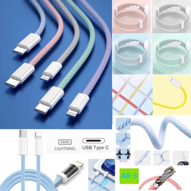 Kabel Data Macaron AK-03 Data Cable Fast Charging Type C to Lightning