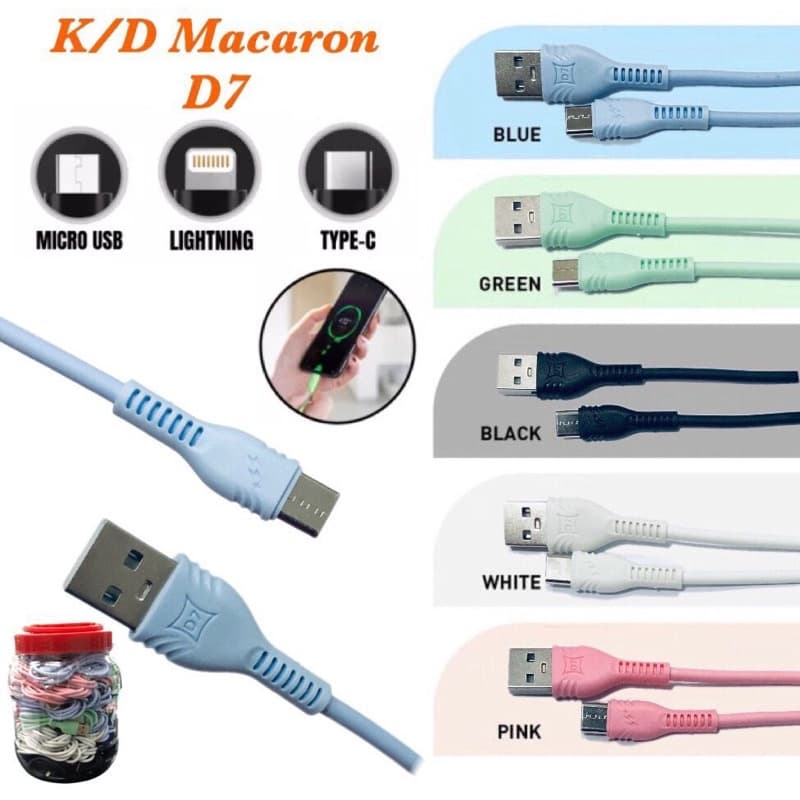 Kabel Data Macaron D7 Support Fast Charging Colokan V8/Micro