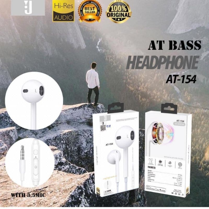 Handsfree Headset AT-154 Colokan 3.5MM Non Karet Earphone Extra Bass
