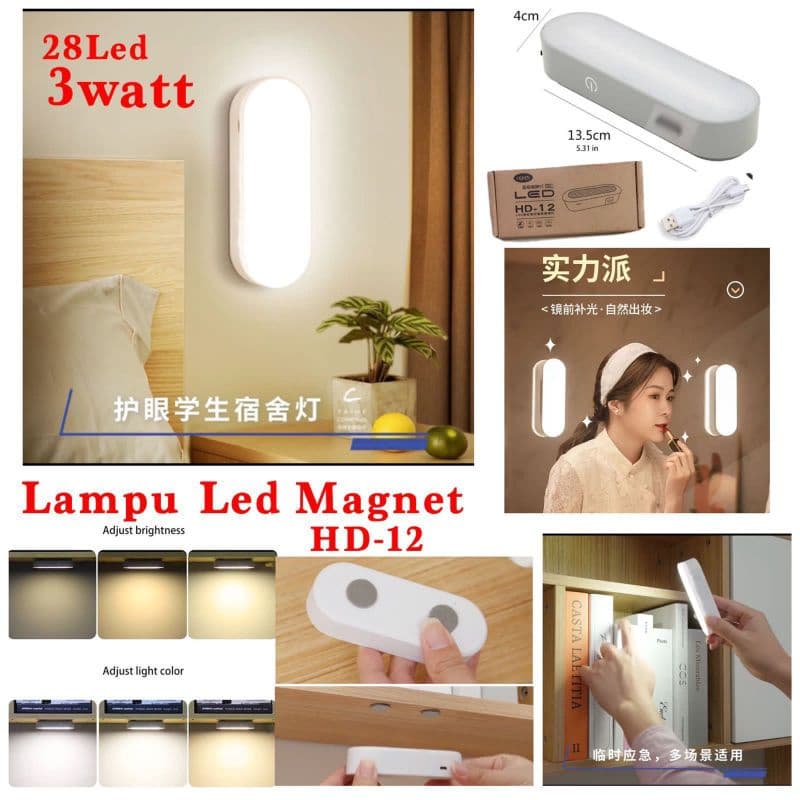 Lampu Dinding Portable LED HT3 Lampu Lemari Meja Belajar magnet Multifungsi