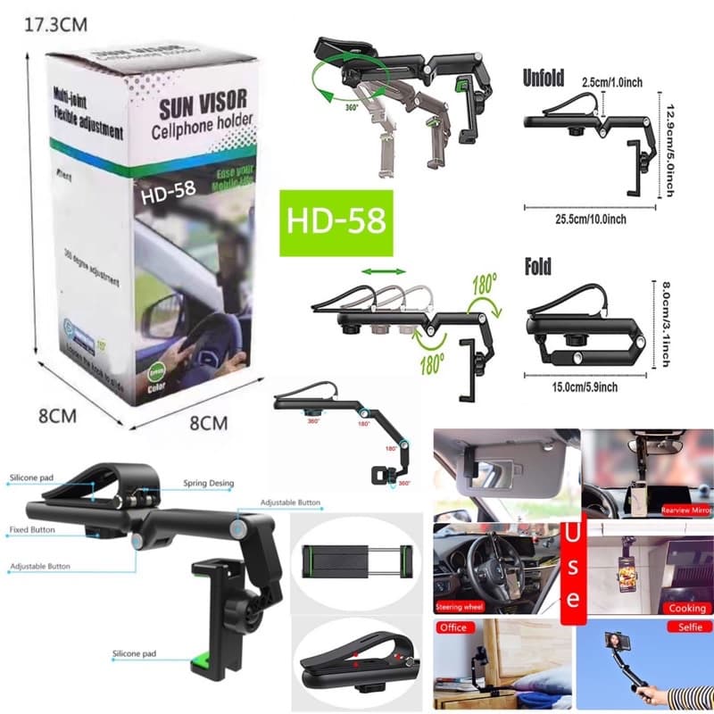 Phone Holder Mobil Jepit HD-58 Penyangga Hp Mobil Tongsis Selfie HD58