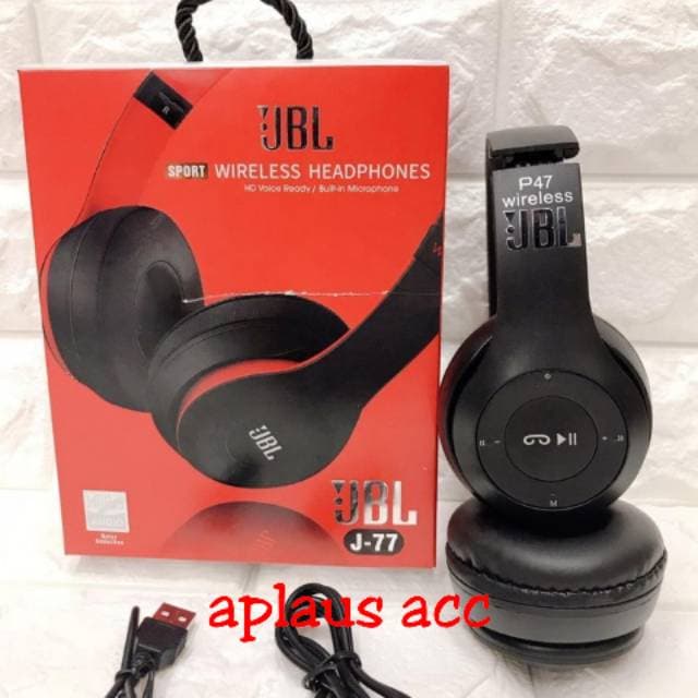 Headphone Bluetooth JBL J77 Wireless Stereo Headset Bando Lipat AUX