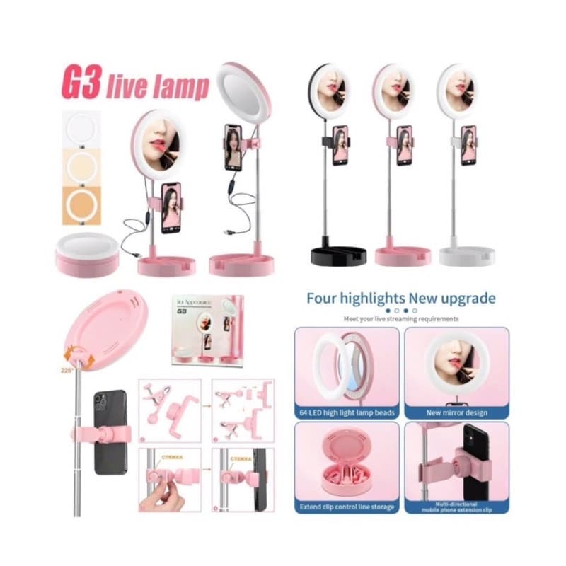 Tripod Ring Ligth G3 Selfie Live + Cermin Make UP Ringligth Lengkap