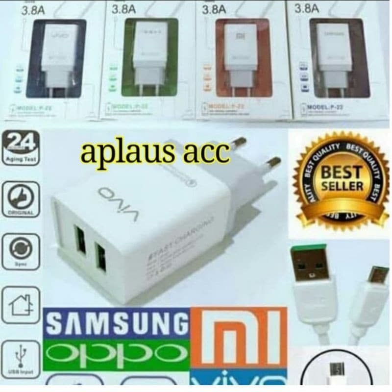 Travel Charger Branded P22 2USB 3.8A Fast Charging / Charger HP