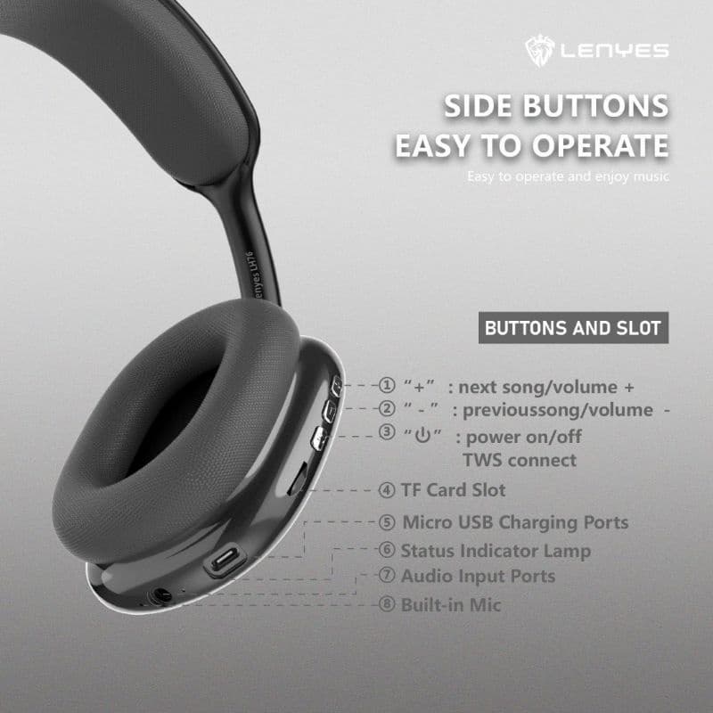 Headset Bando Bluetooth Wireless LED Lenyes LH76 Original HIFI Stereo