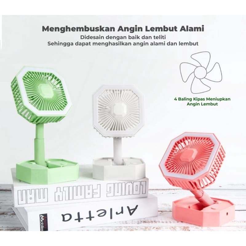 Kipas Angin LED Lipat Traveling Dudukan Kokoh Tidak Berisik