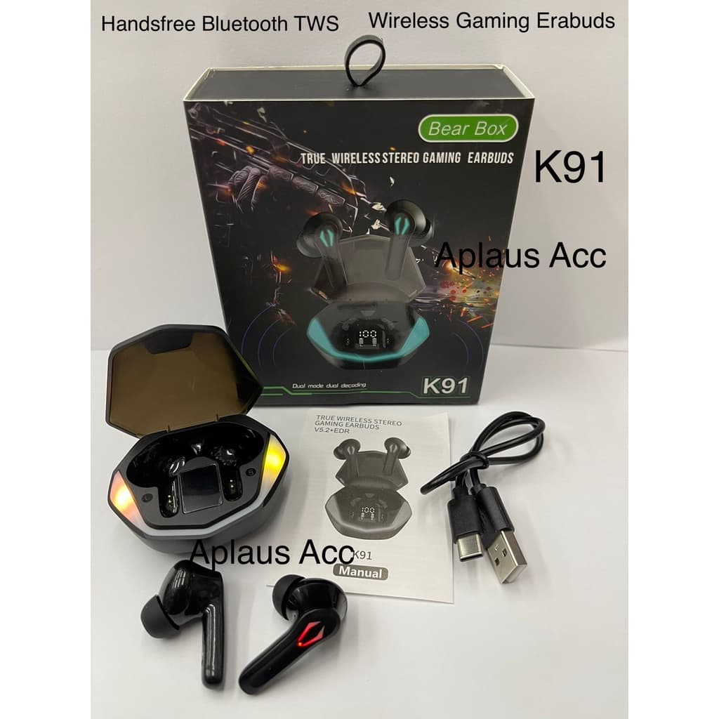 Headset Handsfree Bluetooth TWS K-91 Wireless Gaming Earbuds K91