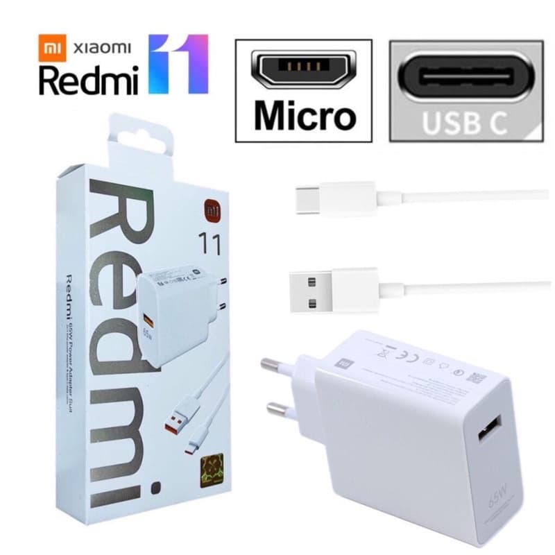 Charger Xiaomi Ori 100% Redmi 11 65W Fast Charging Colokan V8/Micro