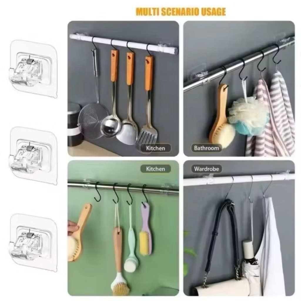 Bracket Klip Hanger Socket Bracket Pengait Tiang Flexible Tanpa Bor Tempel Dinding Multifungsi