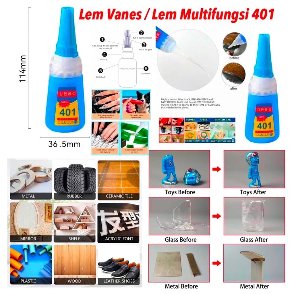 Lem Vanes 401 Strong Lem Besi Super Kuat Lengket Multifungsi 20g Lem Busur Super Glue