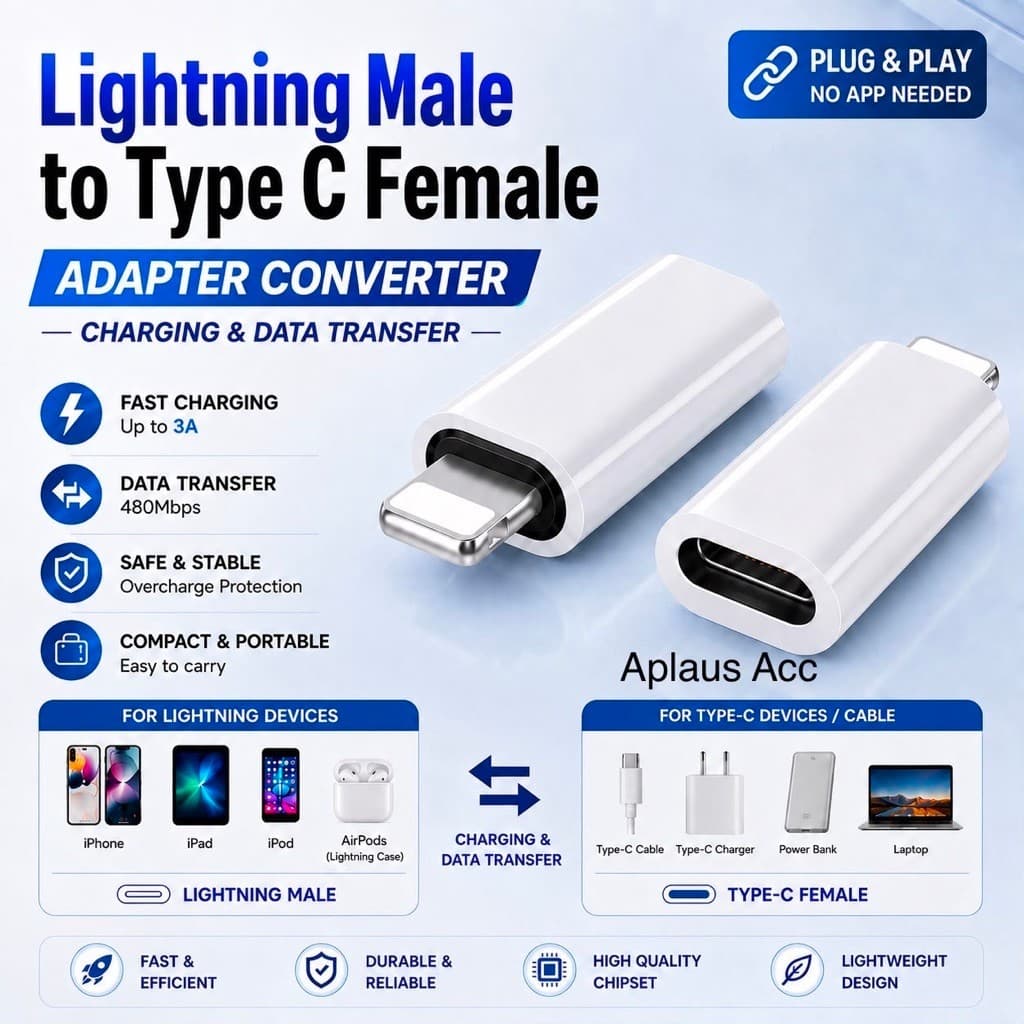 (GROSIRAN) Adapter Converter Lightning Male To Type C Female Fast Charging & Data Transfer Type C