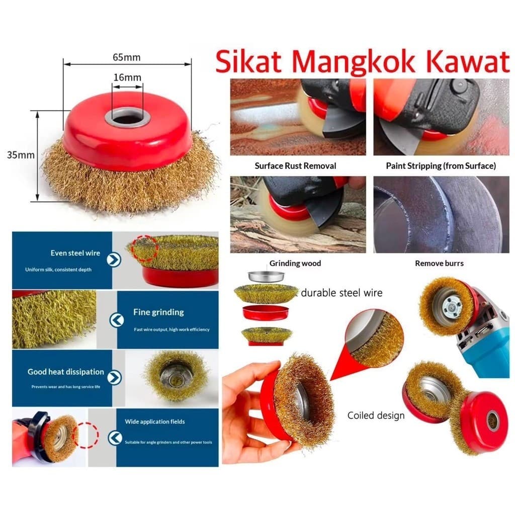 Sikat Mangkok Kawat 3inch Kepala Sikat Kawat Gerinda Wire Cup Brush Polishing Wheel