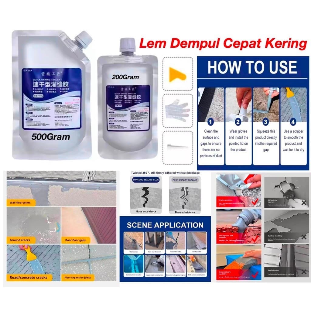 Lem Dempul Cepat Kering 500g Lem Beton Anti Retak Semen Elastis Lubang Bocor Anti Retak