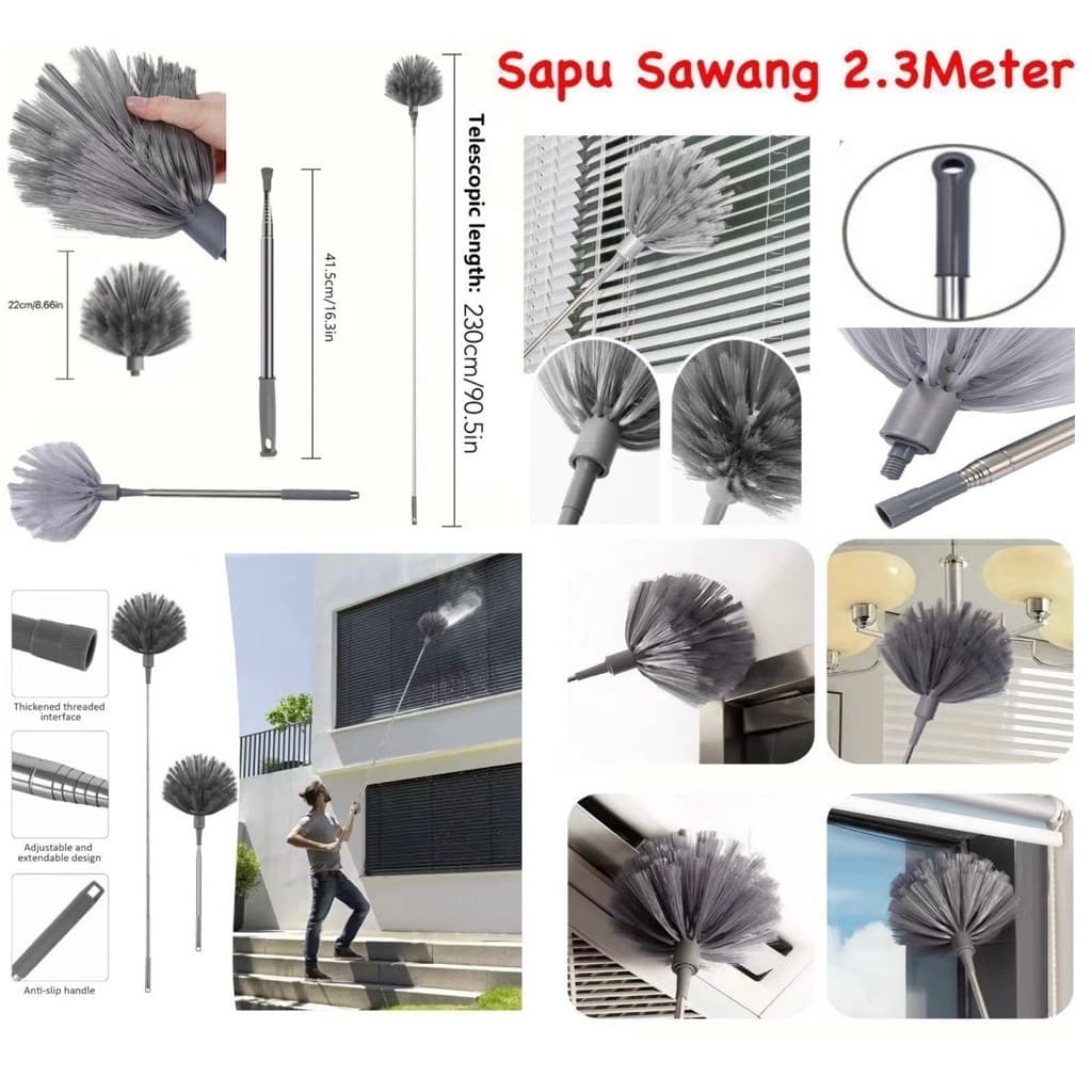 Sapu Sawang Plafon 2.3M Sapu Panjang Plafon Sarang Laba Laba Atap Langit Rumah Adjustable