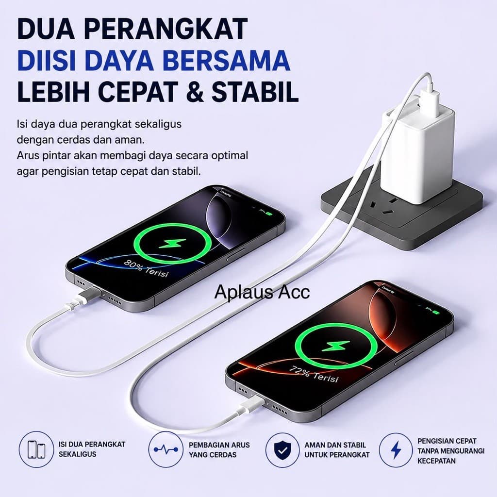 Charger Ori Fast Charging 35W BZ98 Dual Port USB-A + Type-C Retractable Cable 65cm Universal IOS Android