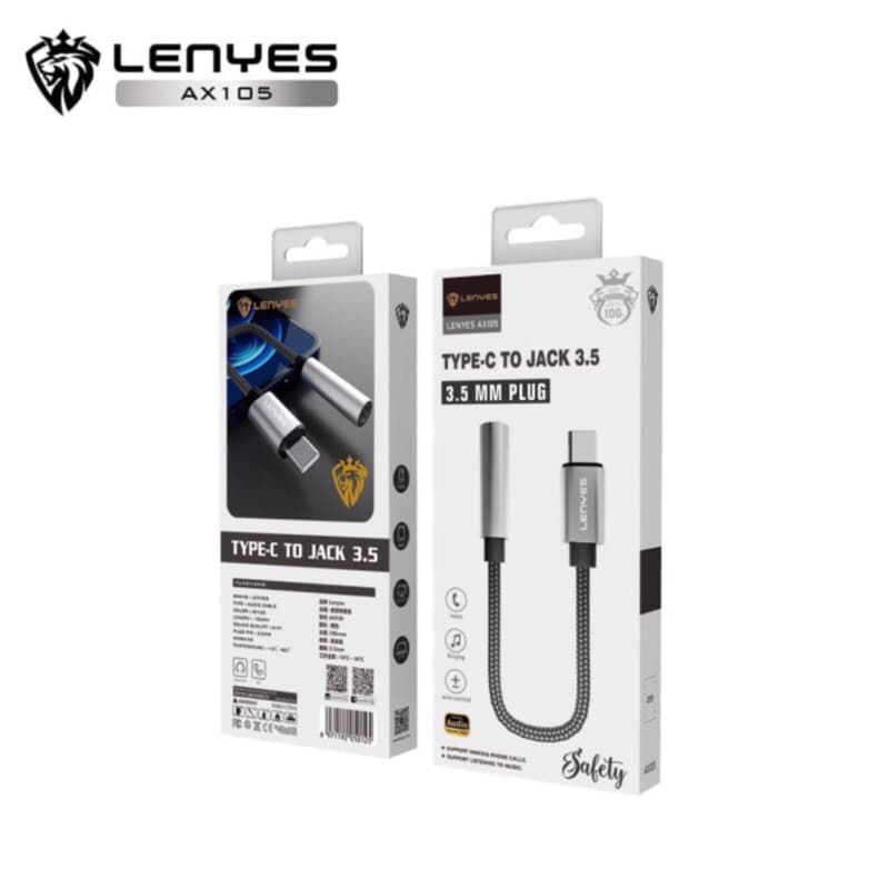 Kabel Aux Lenyes AX105 Colokan Jack Aux 3.5mm To Type C