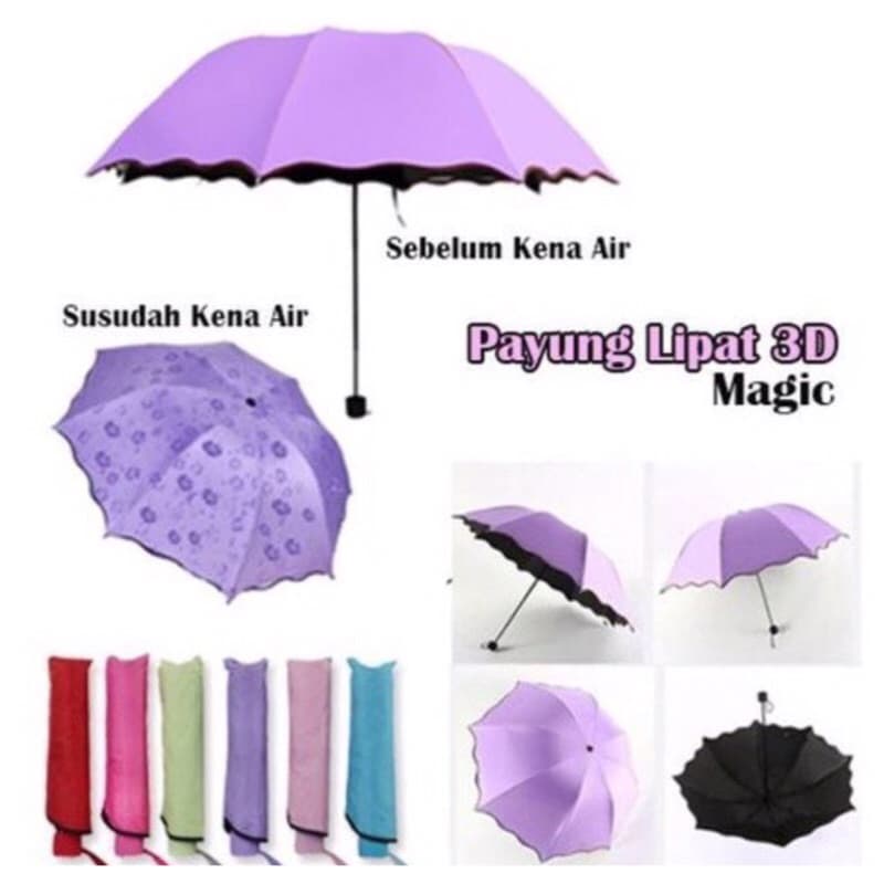 Payung Lipat Magic 3D Umbrella Timbul Motif Saat Basah Payung Hujan