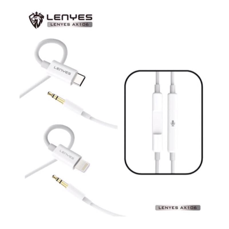 Kabel Aux Lenyes AX106 Colokan Jack aux 3.5mm To Type C / Lightning