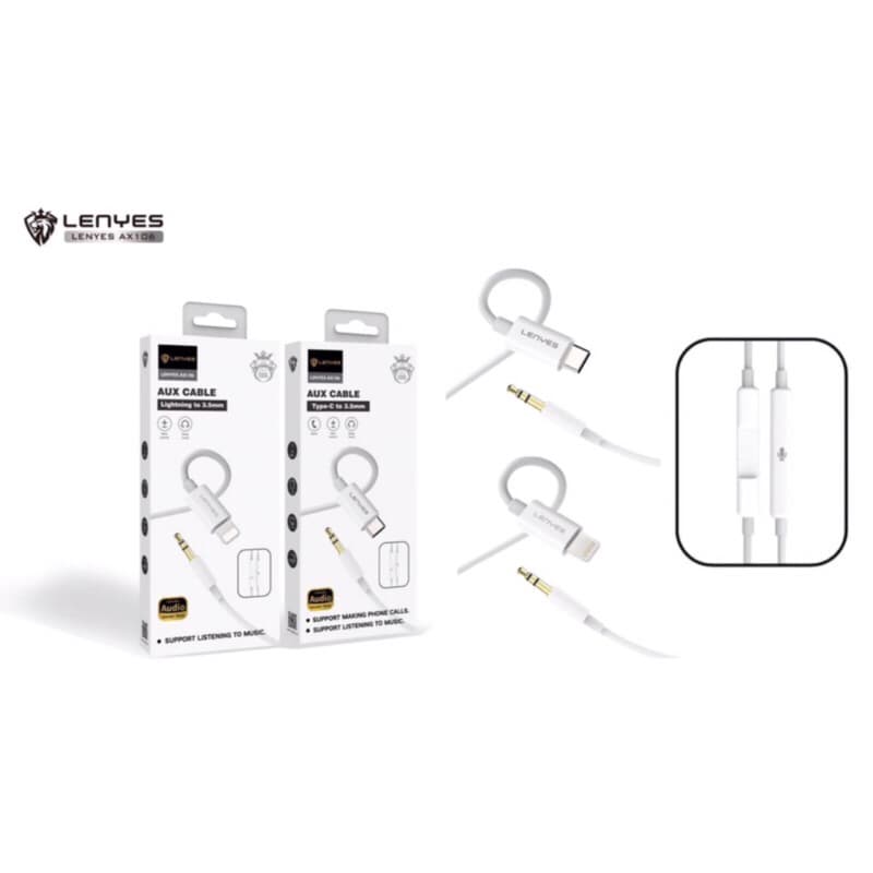 Kabel Aux Lenyes AX106 Colokan Jack aux 3.5mm To Type C / Lightning