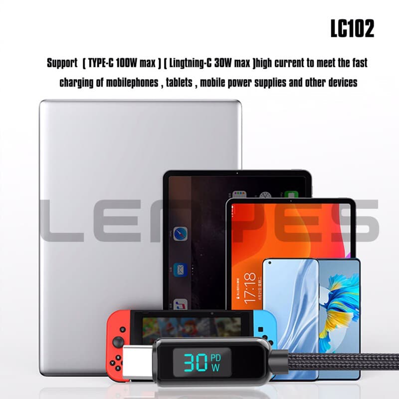 Kabel Data Lenyes 100watt ( Ada LCD ) Fast Charging LC-102