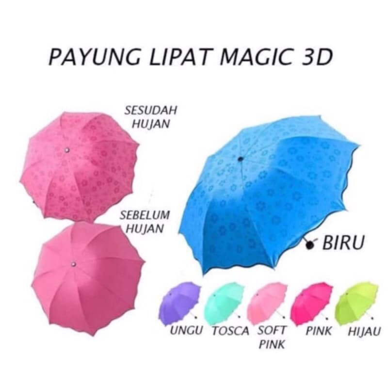 Payung Lipat Magic 3D Umbrella Timbul Motif Saat Basah Payung Hujan