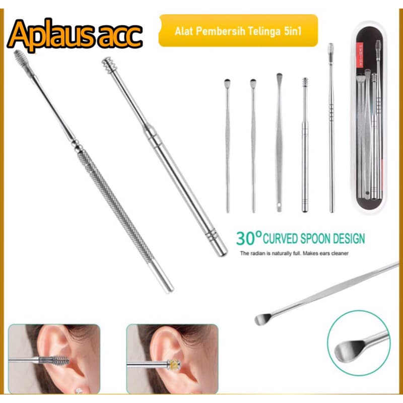 Alat Pembersih Telinga 5in1 Stainless alat korek Kuping Ear wax