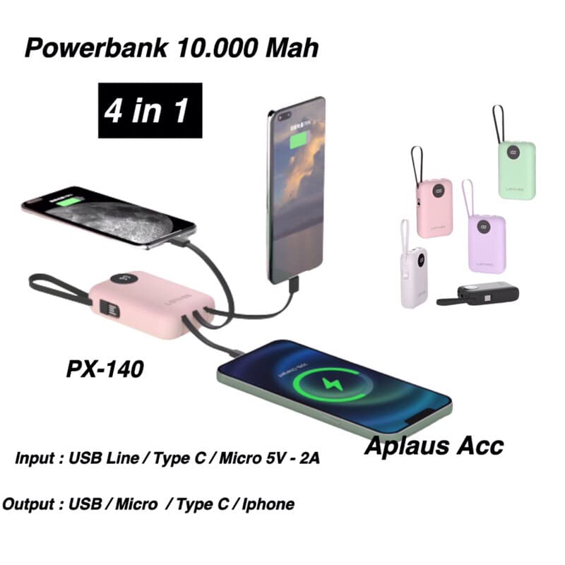 Powerbank Lenyes PX-140 Macaron 10.000mAh Fast Charge Best Quality