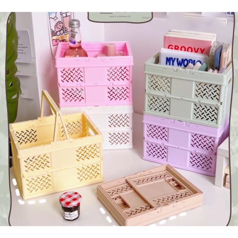 Macaron Storage Box Foldable Keranjang Lipat Penyimpanan Aesthetic