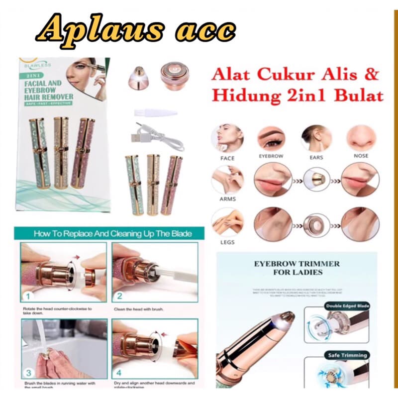 Alat Cukur Alis Elektrik Bulat 2in1 Portable Epilator Pemangkas Serbaguna