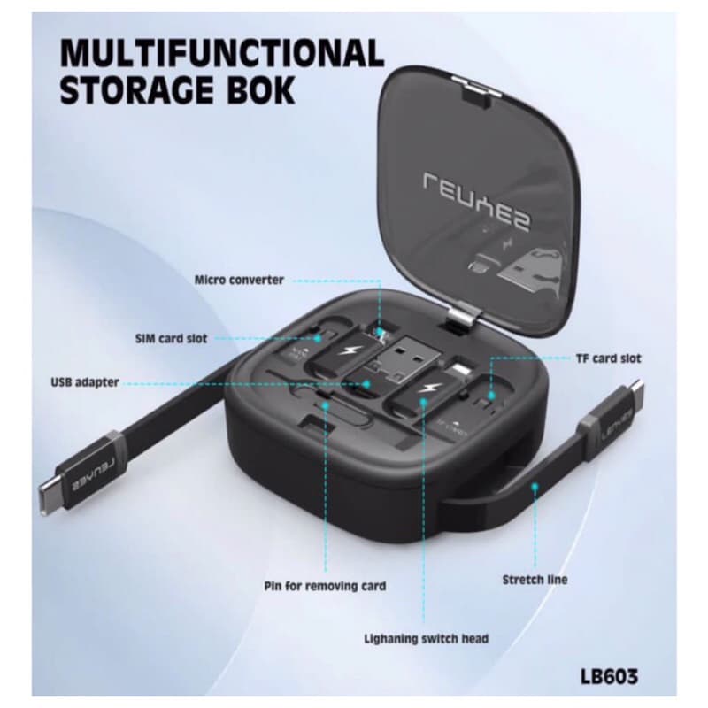 Lenyes Multifungsi LB-603 6in1 Kabel Data 60W Strorage Box Phone Holder
