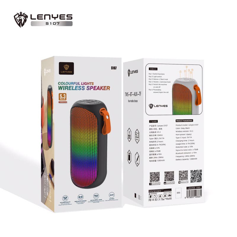 Lenyes S107 LED Colorfull Lights Wireless Speaker Bluetooth 5.3 Portable Hifi Sound Quality