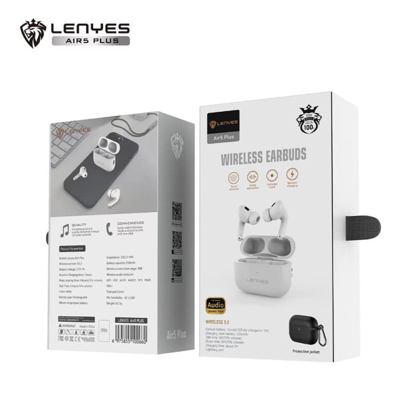 LENYES AIR 5 PLUS TWS Wireless Earbuds Bluetooth 5.3 Smart Touch Hifi Stereo Earphone