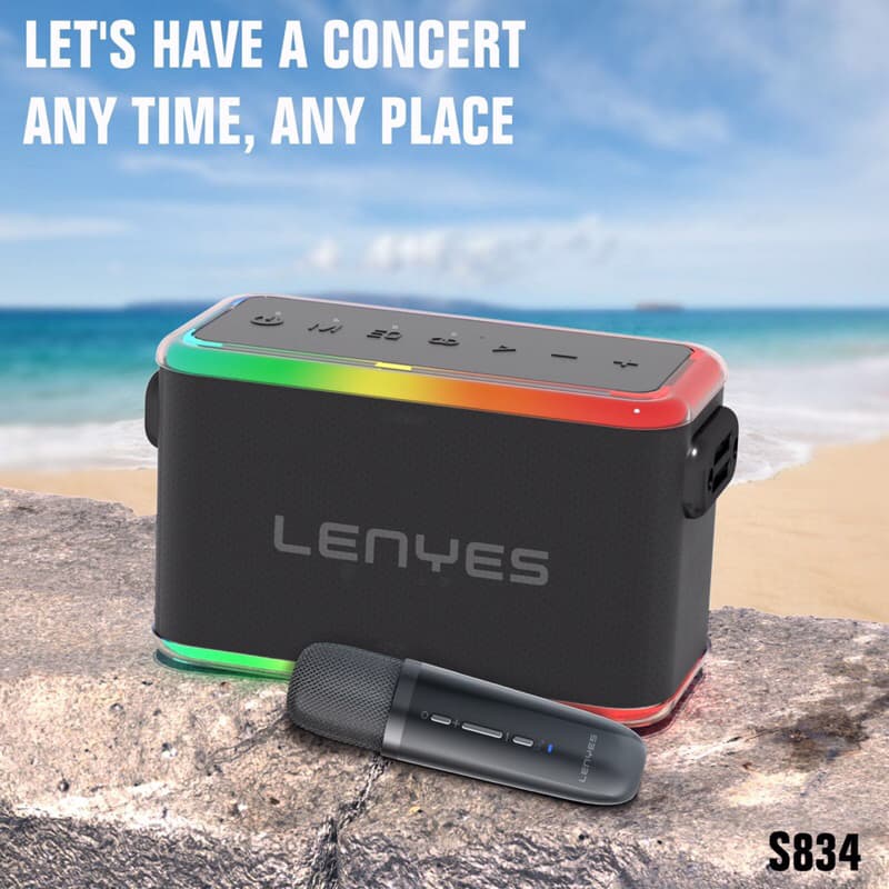 Lenyes S834 80W KTV RGB Light Wireless Speaker + Microphone Karaoke Bluetooth 5.0