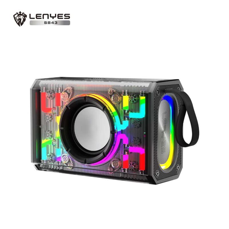 LENYES S843 20W Wireless Speaker Bluetooth 5.3 Transparan RGB LED Light TWS Portable FM Radio