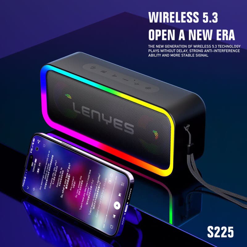 LENYES S225 20W Wireless Speaker Bluetooth 5.3 RGB LED Light Portable Waterproof IPX5 TWS