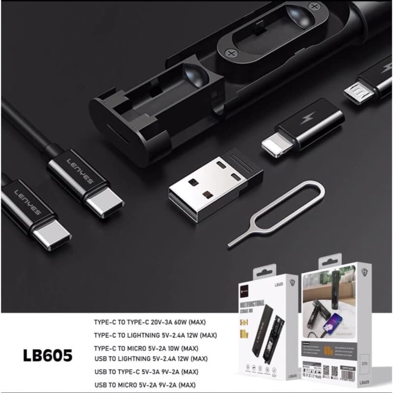 Kabel Data Lenyes 5in1 Multifungsi LB-605 60W Strorage Box