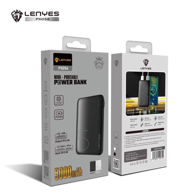 LENYES PX056 Powerbank 5000mAh Mini Slim Portable Display Light Indicator Real Capacity Power Bank