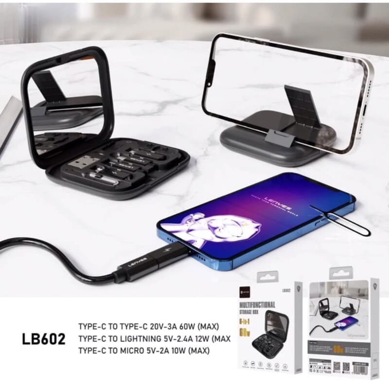 Phone Holder Kabel data lenyes Multifungsi LB-602 6in1 60W Strorage Box