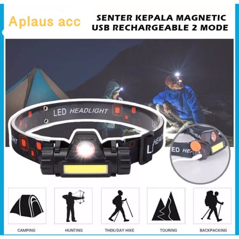 Senter Kepala Mini COB XPE Headlamp Bisa Putar Copot Cas USB