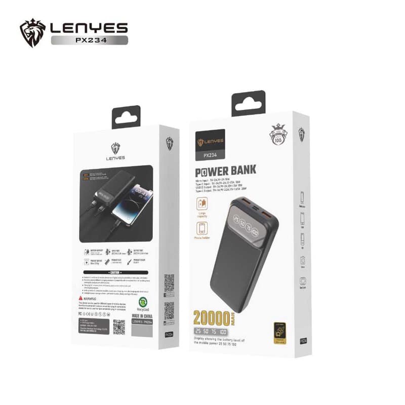 LENYES PX234D Powerbank 20000mAh PD20W + QC3.0 Fast Charging Digital Display Indicator Power Bank
