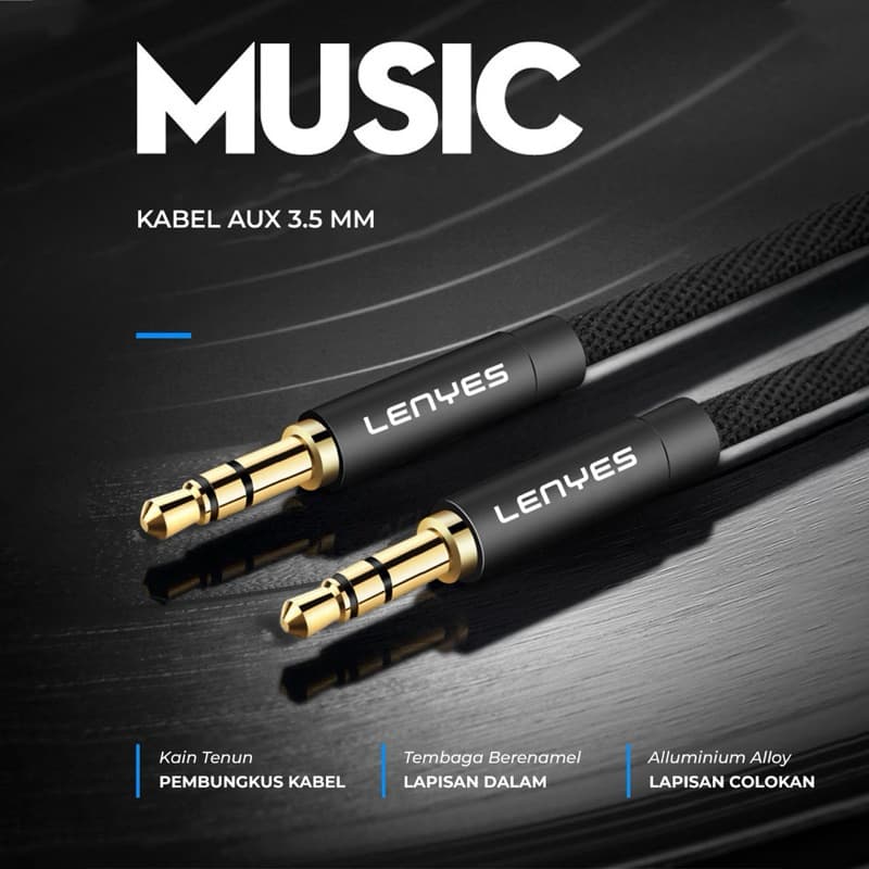 Lenyes AX94 Kabel Aux 3.5mm Jack Audio Cable Male to Male Braided Hifi Stereo 1 Meter