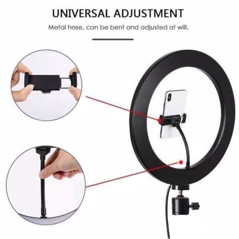 Paket Komplit Live Tripod Black Pack + Ringlight 26cm Pack + Remote Bluetooth Selfie Make Up Vlog
