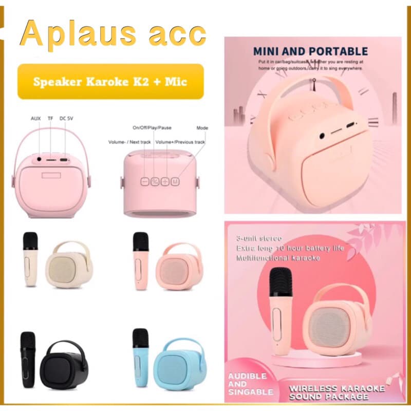 Speaker Karaoke K2 Portable + Mic Bluetooth Speaker Mini Set Full Bass