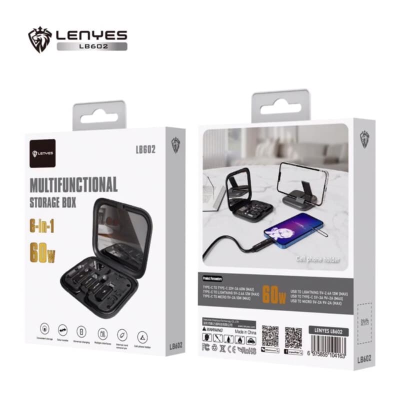 Phone Holder Kabel data lenyes Multifungsi LB-602 6in1 60W Strorage Box