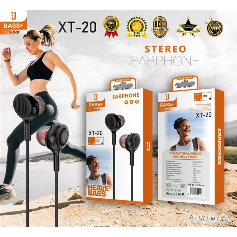 Handsfree Headset J XT-20 + Mic Bass Stereo Earphone XT20