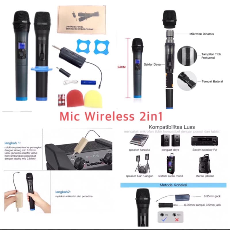 Microphone Wireless Nirkabel 1in1 & 2in1