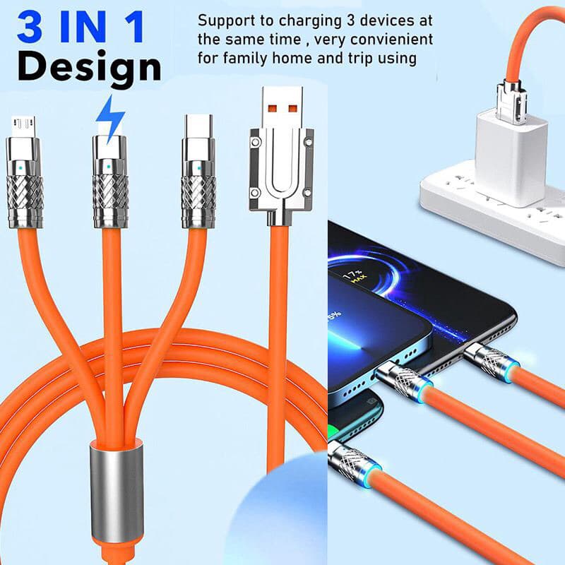 KABEL DATA 120W 3 IN 1 FAST CHARGING KABEL DATA SILIKON 3IN1 1M MICRO TYPE-C IPHONE
