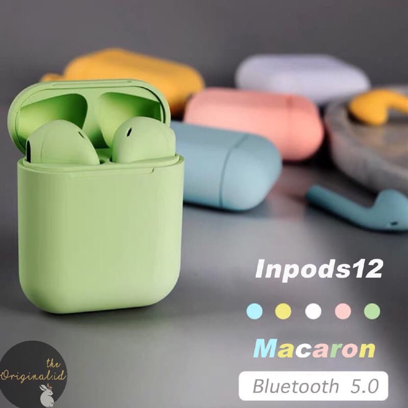 i12 Macaron TWS Handsfree Bluetooth Wireless Extra Bass auto pup up for ios android Murah