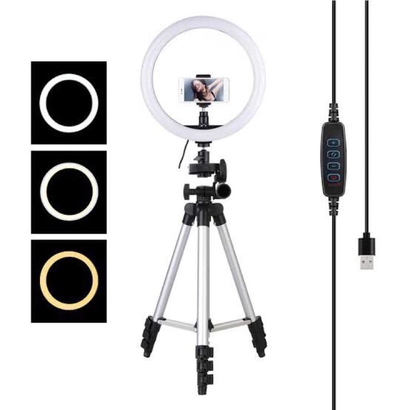 Paket Komplit Live Tripod Silver Pack + Ringlight 33cm Pack + Remote Bluetooth Selfie Make Up Vlog